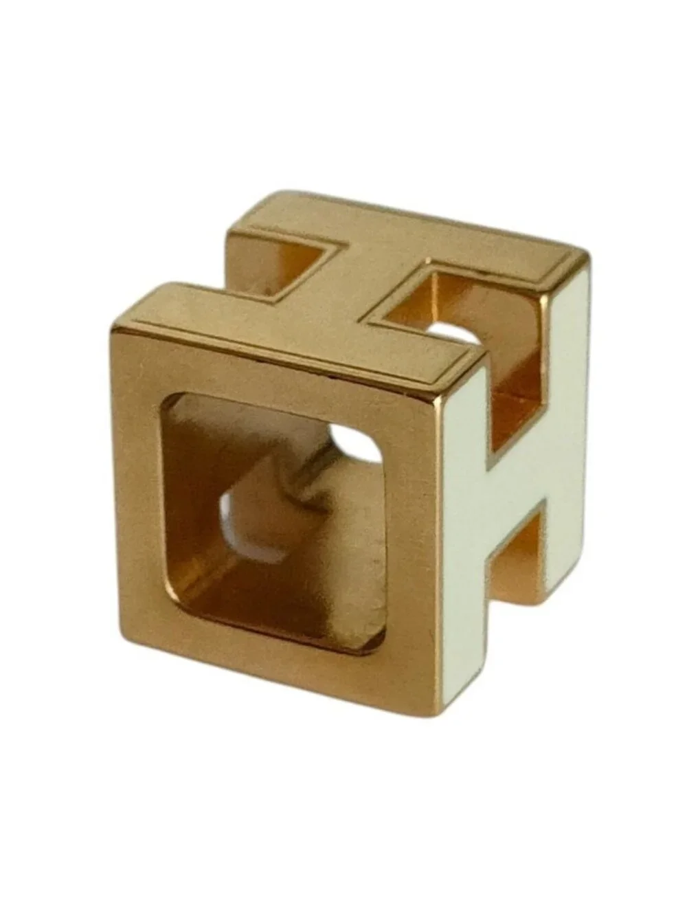 Hermes Cage D'h Cube Chain Necklace Ivory Gold